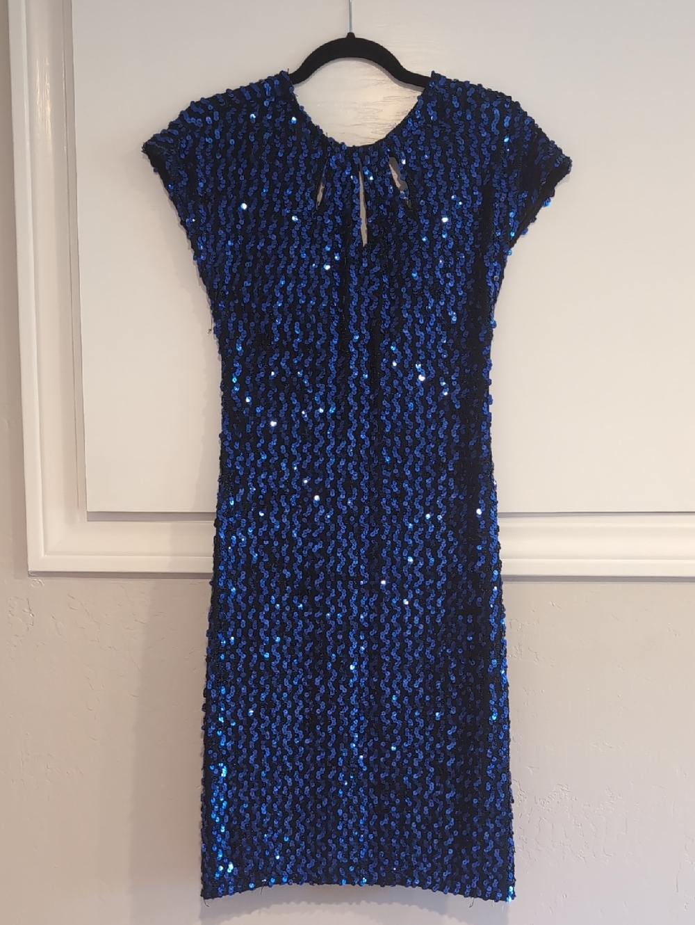 Niki Vintage Blue Sequin Cap-Sleeve Sheath Dress